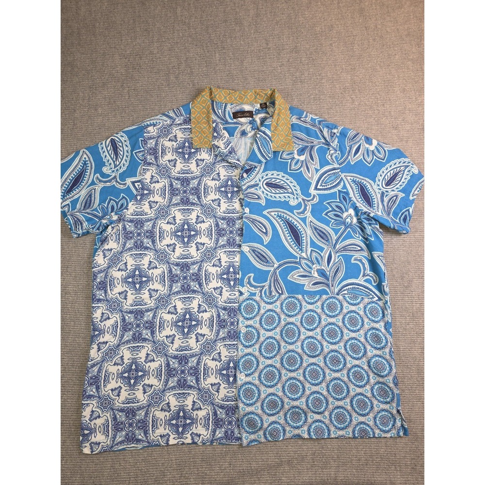 Tasso Elba Mens Blue Paisley Geometric Multi All Over Print Silk Blend Size XXL